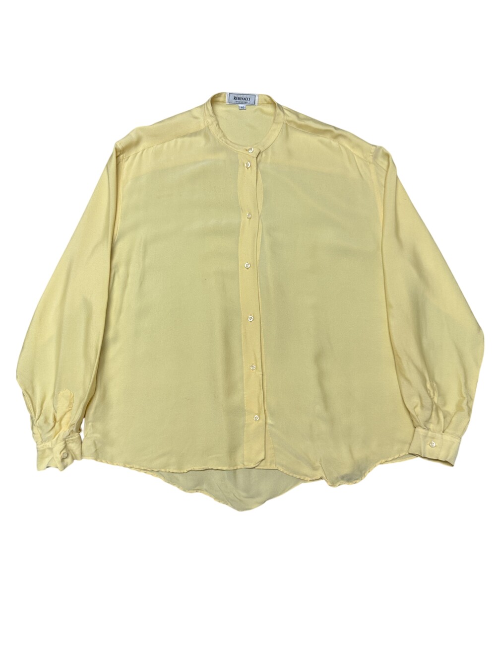 Rubinacci Shirt Mens IT 46 Light Yellow Band Collar Button Front Made Italy